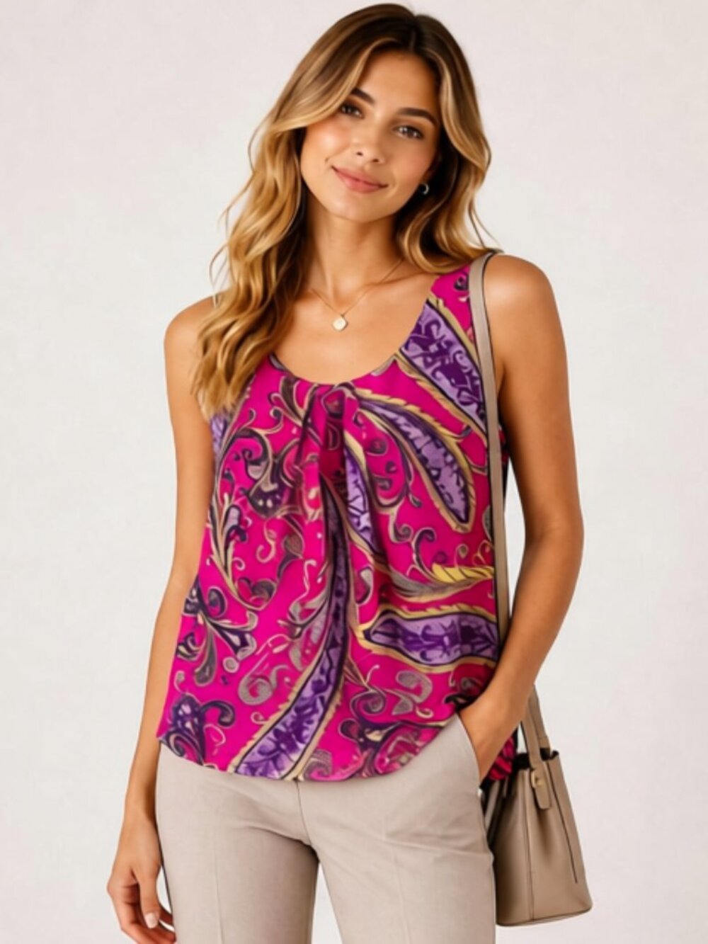 Sunny Leigh Women’s Sleeveless Top Blouse floral solid Size S